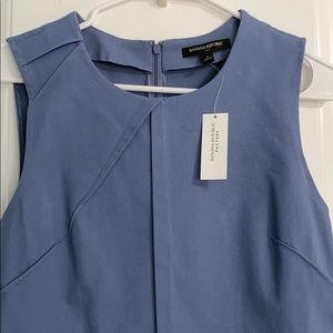 Knee-length sleeveless blue dress.